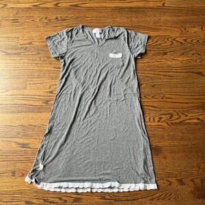 🍭6/$30 Kathy Ireland Sleepwear Heather Gray Lace Short Sleeve Nightgown - Small
